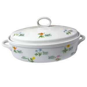 Anchor Ovenware Floral Oval Casserole Dish w Lid Japan 1.5 Qt Vintage